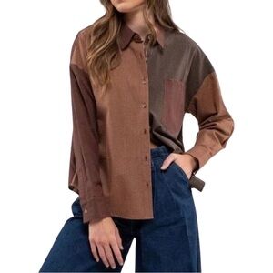 Blu Pepper Women's Checkered Shirt Button Up Color Block sz M